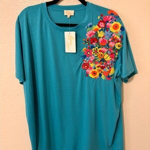 Vibrant Floral Embroidered Short Sleeve Top